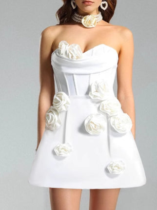European and American Foreign Trade Women's Dress Three-Dimensional Flower Decoration Tight Tube Top Bandage dress Elegant Wedding Party Short Dress