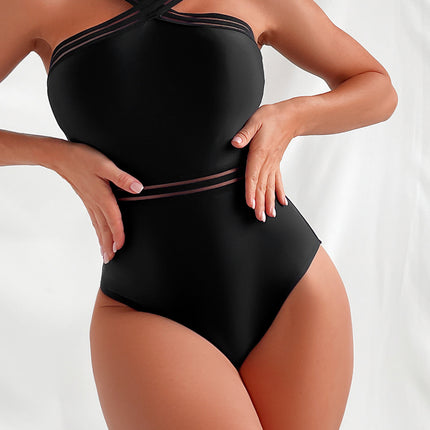 2025 New Aliexpress European and American Cross-Border Bikini Solid Color Cross Strap One-Piece Sexy Bikini Swimsuit for Women