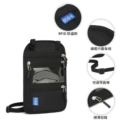 Cross-border travel abroad hanging neck ID bag RFID anti-theft brush passport bag passport holder certificate protection case anti-magnetic bag