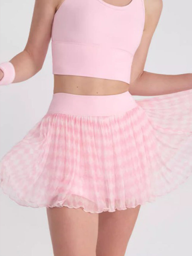 New Cross-Border European and American Fashion Sexy Mesh Yoga Tennis Skirt Sports Fitness Yoga Skirt with Safety Pants