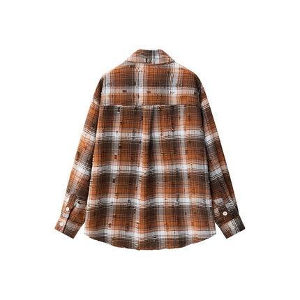 Hong Kong-style Korean-style Loose Scrub Plaid Shirt Women's 2025 Spring Jacket Outerwear Retro Sweater Top Women