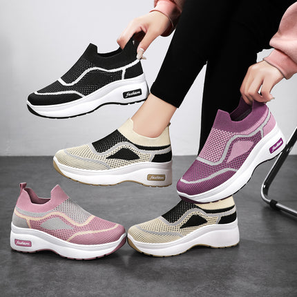 Mom's Shoes, Casual Style Women's Shoes, Wholesale and Dropshipping, Height-Increasing Shoes, 2026 New Style, Fly-Knit Breathable Thick-Soled Mesh Shoes