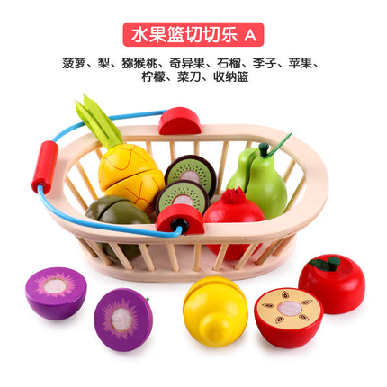Wooden Children's Play-house Simulation Fruit and Vegetable Cutting Music Baby Kitchen Cutting Watch Game Vegetable in stock