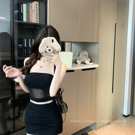Hot Diamond Mesh Pink Camisole Women's Outer Wear Summer Thai Hot Girl Sexy Halterneck Tube Top Beautiful
