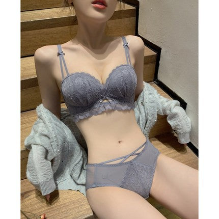 3312 girl's pure desire style exquisite sexy lace small chest push up thickened peach underwear wireless bra suit