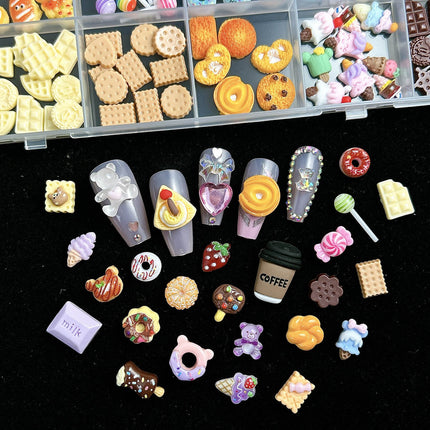 24 grid cartoon nail accessories mix cute cookies donuts candy nail accessories diy handmade material box