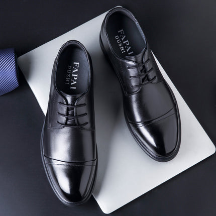 2025 New Model Business Formal Leather Shoes with Hidden Height Increase for Men, Made of Top-Layer Cowhide, Wear-Resistant, Non-Slip Derby Shoes in British Style