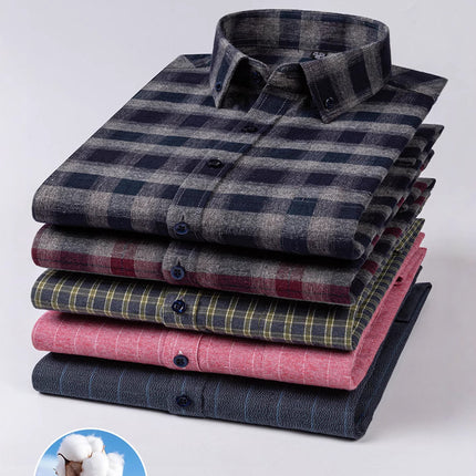 Factory Direct Sales 100% Pure Cotton Brushed Plaid Long-Sleeved Shirt Spring & Fall Dad Wear Men's Casual Versatile Shirt