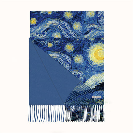 Winter Fashionable and Versatile Van Gogh Oil Painting Series Starry Sky Ladies Imitation Cashmere Long Scarf for Mother Shawl Warm Scarf