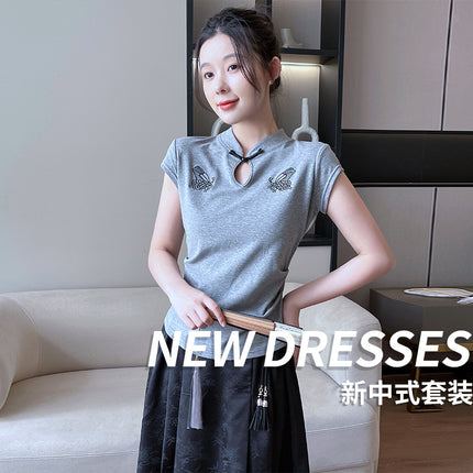 New Chinese-style Xi Shi Skirt Spring and Summer Skirt Solid Color Stitching Long National Style Breathable Casual All-match Slimming Large Swing Skirt