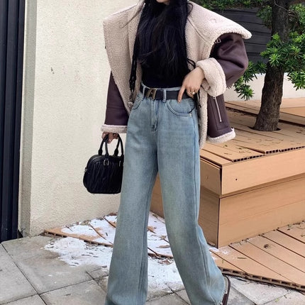 Stretch Straight Jeans Women's 2025 Spring New V Pattern High Waist Loose Slimming Wide Leg Floor Pants