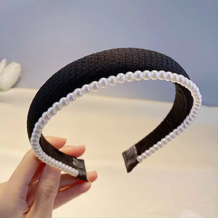 Korean version of spring and summer new style small fragrance double-layer pearl sponge hairband simple high Skull top sweet pressure hair accessories wholesale