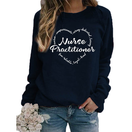 Foreign trade supply nurse practitioner printed round neck top sweater European size women's coat long sleeve span