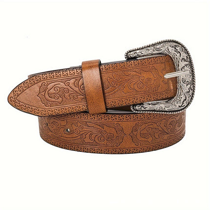 Cross-Border Exclusive Supply of Tangcao Embossed and Carved Vintage Alloy Men's Pu Leather