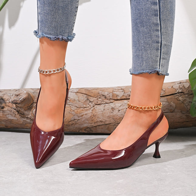 Cross-Border 2025 New Foreign Trade Summer European and American Large Size Pointed Toe Hollow Back Strap Solid Color Women's High Heel Sandals