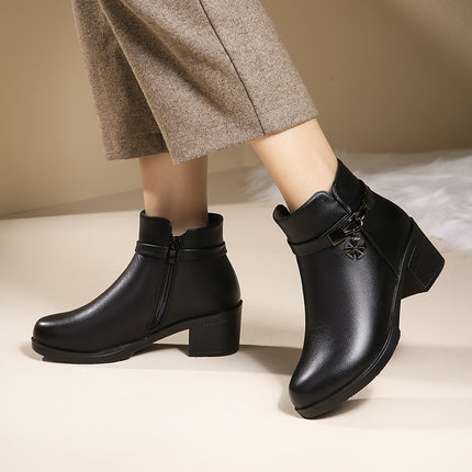 Mom's shoes winter fleece-lined winter shoes middle-aged autumn and winter women's shoes middle-heel non-slip leather shoes cotton-padded shoes warm short boots