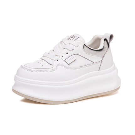 Thick-Soled White Sneakers for Women 2026 Spring and Autumn Hot-Selling Genuine Leather Breathable Sneakers for Women, Super Popular Versatile Casual Platform Shoes