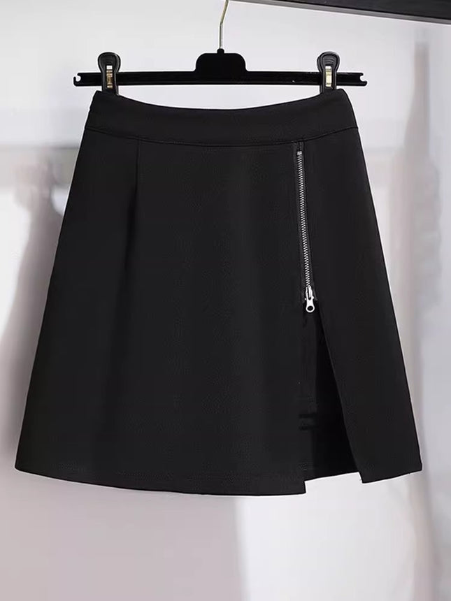 Women's High-Waisted Slimming A-Line Skirt Pants 2024 Spring New Korean Style with Zipper Irregular Hot Pants