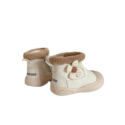 Winter girls' short boots fleece-lined cotton warm baby cotton shoes soft bottom baby toddler snow boots 1-3 years old