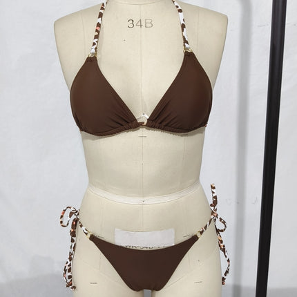 Solid Color Bikini Split Swimsuit Women's New Sexy Deep V Gathered Backless Lace-up Drawstring High-end Swimsuit Women