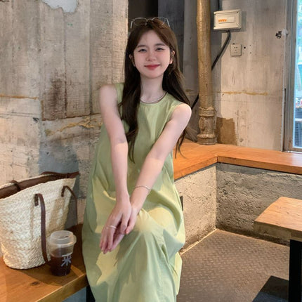 Korean Style Slimming Fresh Green Vest Dress Women's Summer 2025 New Mid-Length Casual Loose Skirt