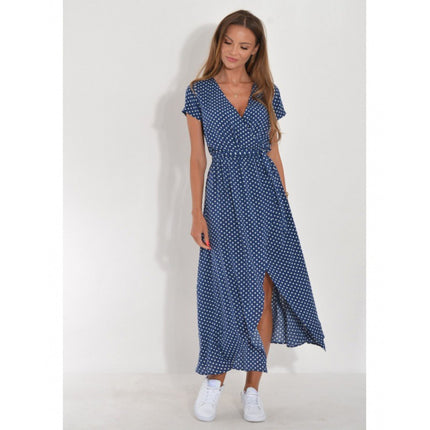 2023 Amazon Cross-border wish Independent Station New Printed dress V-neck Split Medium and Long Foreign Trade Women's Wear