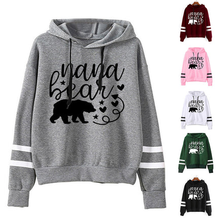 Cross-border foreign trade sources nana bear printed striped parallel bars hoodie long sleeve men's and women's European size plus size