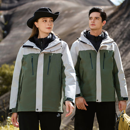 Windproof and Waterproof Three-in-One Down Jacket Fleece Graphene Hooded Work Clothes Jacket Work Clothes Printing