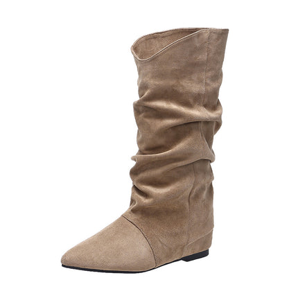 Pleated Slouch Boots for Women 2025 New British Style Chunky Heel Trendy Street Slip-On Boots Over-The-Knee Comfortable Mid-Calf Boots