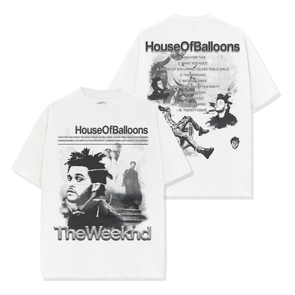 Cross-border American hip-hop potted brother The Weeknd printed short sleeve t-shirt loose crew neck hooded sweater wholesale