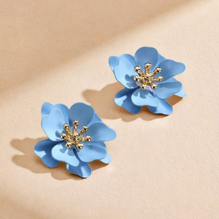 Europe and the United States cross-border supply simple small fresh blue green flower earrings sweet ladies fashion earrings