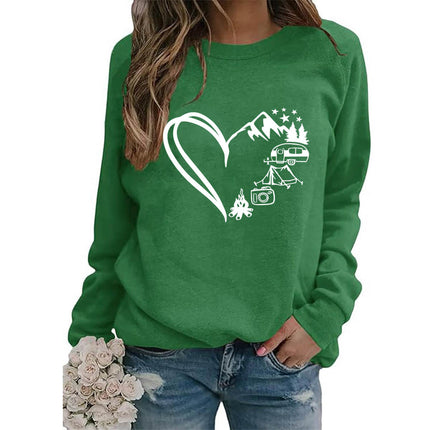 Love Camping Printed Round Neck Jacket Sweatshirt European Size Women's Coat Long Sleeve Cross-border Autumn and Winter Foreign Trade Supply