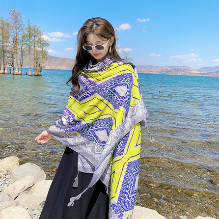 Ethnic Style Scarf, Sun Protection Shawl for Women, Yunnan Qinghai Grassland Travel Wear Silk Scarf, Seaside Beach Towel, Thin Style