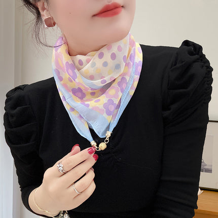 Magnetic buckle summer chiffon breathable sunscreen small square scarf neck scarf women's 2024 new all-match spring and autumn turban