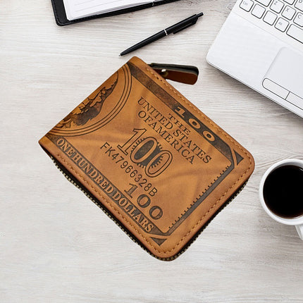 Factory Direct Sales New Men's Wallet Retro Hot-Pressed Dollar Pu Wallet Men's Zipper Short Coin Purse