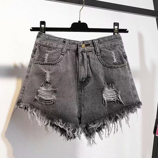 Hot girl ripped Denim shorts women's summer thin loose high waist slimming design sense niche wide leg hot pants fashion