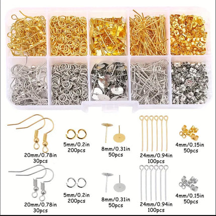 1 Set of 10-Grids Box Ear Hooks Single Ring 9-Pin Earplug Set Handmade DIY Jewelry Earrings Accessories Materials