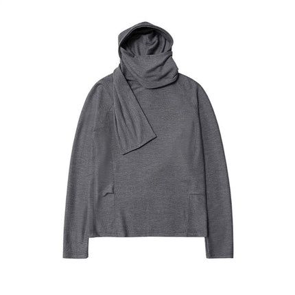 Spring Men's New Men's Base Shirt Stacked with Shawl Bib Hooded Niche Design Loose Pullover Sweater Top
