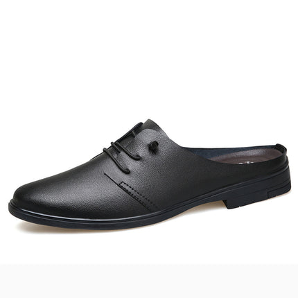 Half Slippers Men's Genuine Leather Large Size 47 Cowhide Slip-On Soft Sole Office Leather Slippers Breathable New Lazy Sandals
