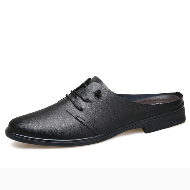 Half Slippers Men's Genuine Leather Large Size 47 Cowhide Slip-On Soft Sole Office Leather Slippers Breathable New Lazy Sandals