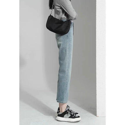 Straight Leg Jeans Women's Trendy All-match Summer Thin New High Waist Loose Slimming Light Color Cropped Narrow Smoke Tube Pants