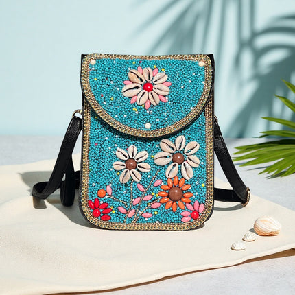 Red Lotus Women's Mobile Phone Bag Xinjiang Inner Mongolia Yunnan Travel Souvenir Retro Heavy Industry Rice Bead Shoulder Bag