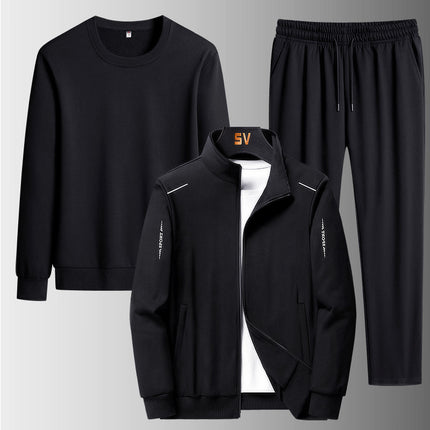 Three-Piece Sports Suit for Middle-Aged and Elderly Men, Spring and Autumn Casual Large Size Sweatshirt, Men's Middle-Aged Men's Plus-Size Suit