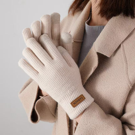 Winter Gloves for Women, Fleece-Lined and Thickened, Five-Finger Student Cute Knitted Cold-Proof Cycling Touchscreen Warm Cycling Gloves