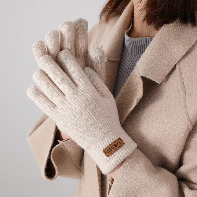 Winter Gloves for Women, Fleece-Lined and Thickened, Five-Finger Student Cute Knitted Cold-Proof Cycling Touchscreen Warm Cycling Gloves
