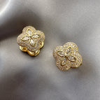 Gold micro-embedded four-leaf flower double-sided earrings (real gold plating)