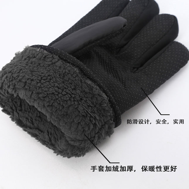 Men's ski gloves winter thickened non-slip riding fleece-lined warm gloves winter wind and cold protection cycling wholesale