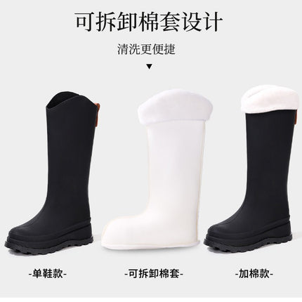2025 Cross-Border Korean Style Outdoor Versatile Rain Boots for Women, Fashionable Outer Wear, Cotton Waterproof Anti-Slip Rain Boots for Women