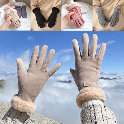Winter Gloves for Women, Fleece-Lined, Cold-Proof, Warm, Thickened, Touchscreen, Korean Style, Trendy, Versatile, Winter Cycling, Windproof, Touchscreen Gloves