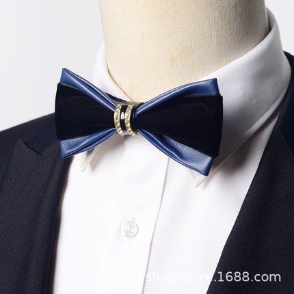 bridegroom groomsman bow tie red leather velvet studded men's wedding dress accessories host banquet bow blue british